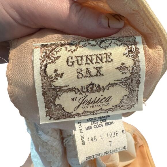 Gunne Sax Peach Lace Puff Sleeve Corset Top Maxi Dress XS Boho Prairie Western - Picture 8 of 15